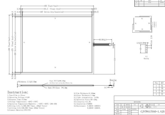 Panel Sentuh Resistif 4 Kawat Sensitif Respons 17 inci 15ms