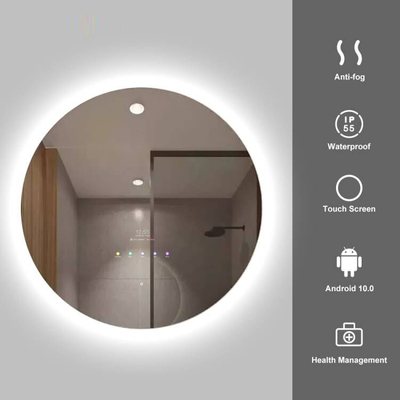 10.1 ''Cermin Cerdas Layar Sentuh, Cermin Kamar Mandi Led Bulat IP65 PCAP